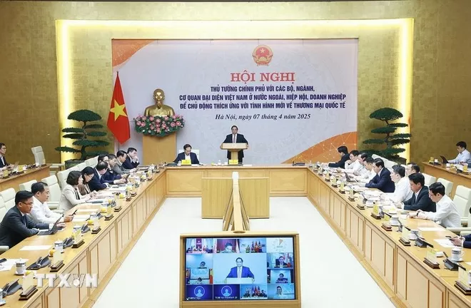 Hội nghị Thủ tướng Chính phủ với các bộ, ngành, cơ quan đại diện Việt Nam ở nước ngoài, hiệp hội, doanh nghiệp về thương mại quốc tế. (Ảnh: Dương Giang/TTXVN)
