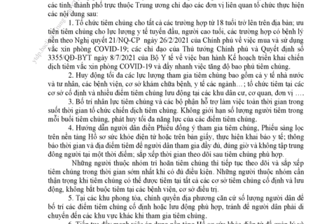 Công văn của Bộ Y tế: Về việc tăng tốc độ và diện bao phủ tiêm vắc xin phòng COVID-19.