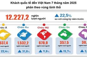 7 tháng thu hút 12,23 triệu lượt khách quốc tế, hơn 85% bằng đường hàng không