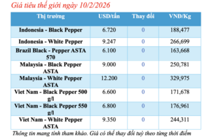 Giá tiêu hôm nay 10/2/2026: Tạm chững