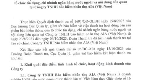 Nhiều vi phạm tại Bảo hiểm nhân thọ AIA Việt Nam