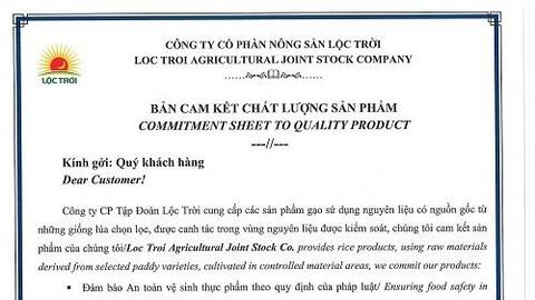 Tập đoàn Lộc Trời cam kết chất lượng gạo xuất khẩu không sử dụng ETO