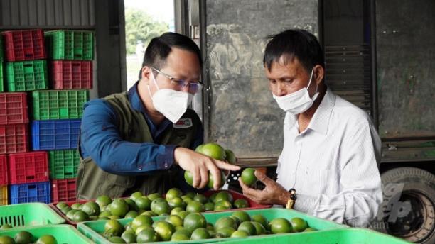 Ông Thuận giới thiệu về chanh không hạt xuất khẩu. Ảnh: MS.