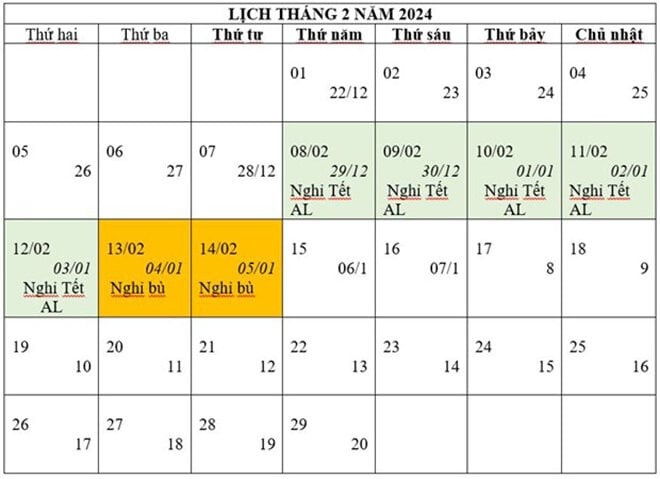 Lịch nghỉ Tết Nguyên đán Giáp Thìn và các ngày lễ trong năm 2024