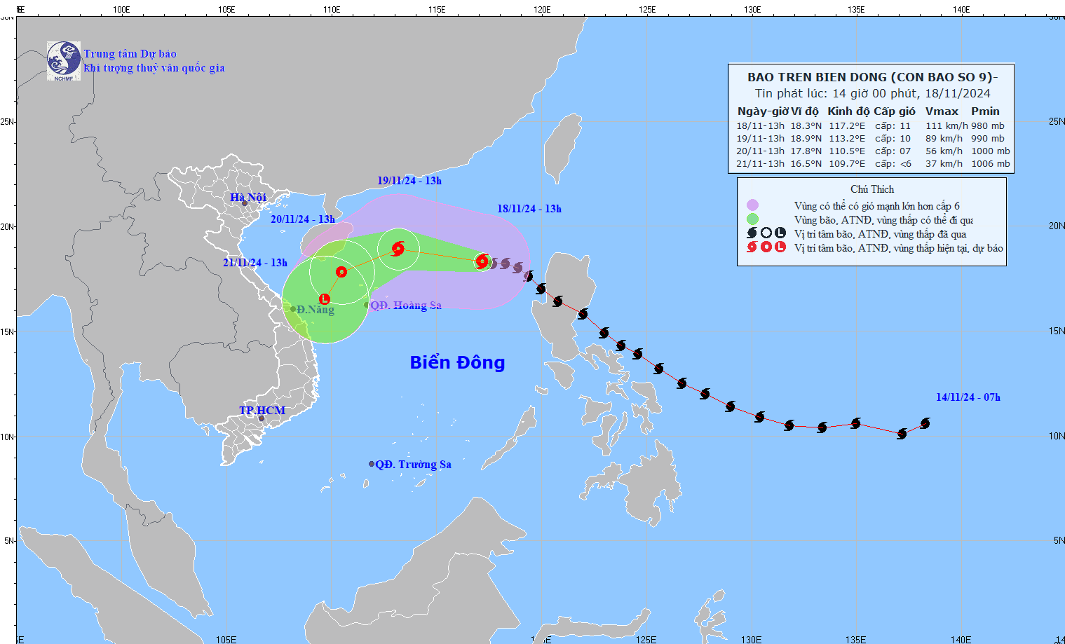 Bão số 9 cách quần đảo Hoàng Sa khoảng 550km