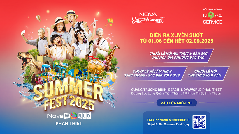 Chuỗi sự kiện Summer Fest 2025 tại NovaWorld Phan Thiết (TP. Phan Thiết, tỉnh Bình Thuận) kéo dài từ ngày 01/06 đến 02/09/2025 với nhiều hoạt động đặc sắc. Ảnh: Novaland