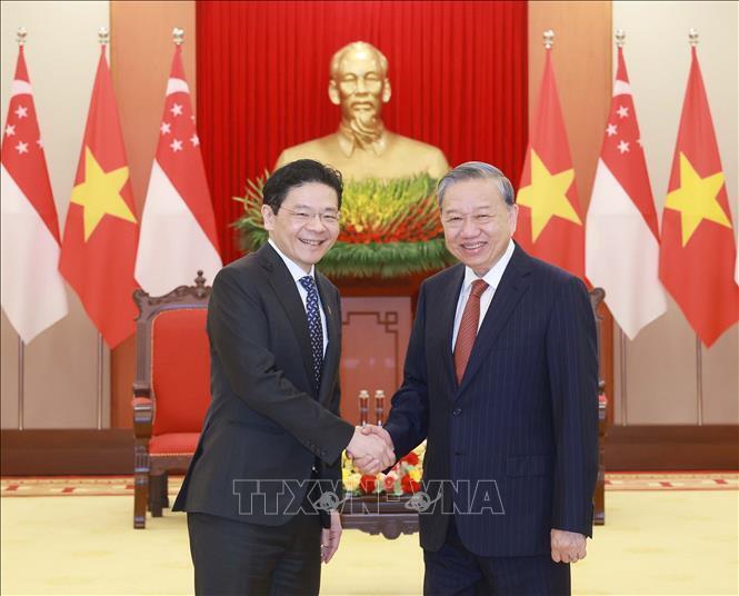 Chiều 26/3/2025, tại Trụ sở Trung ương Đảng, Tổng Bí thư Tô Lâm đã tiếp Thủ tướng Cộng hòa Singapore Lawrence Wong đang thăm chính thức Việt Nam. Ảnh: Thống Nhất/TTXVN.