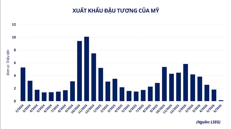 Xuất khẩu đậu tương của Mỹ. Nguồn: MXV